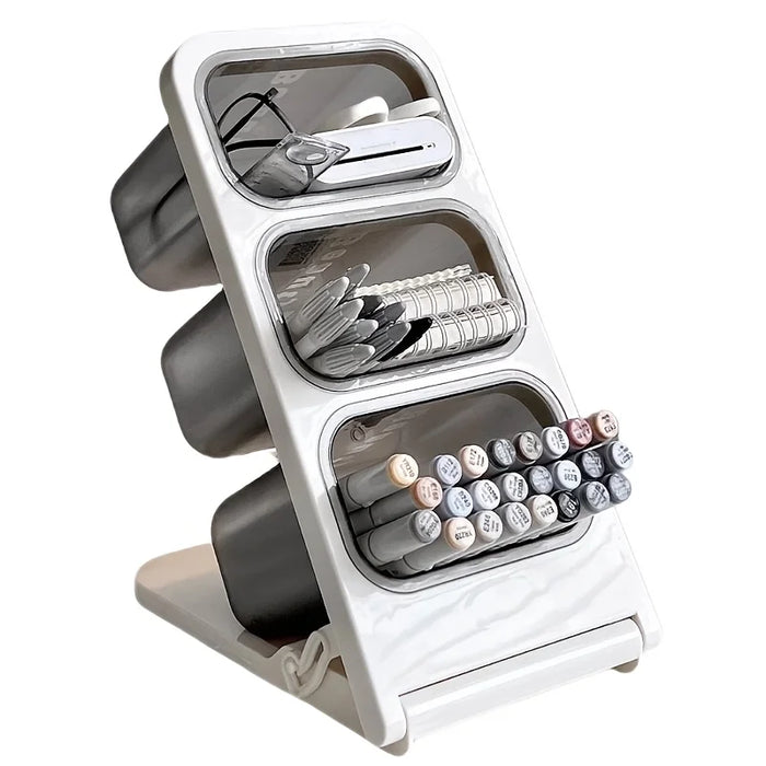 Large Capacity Slanted Pen Holder Desk Organizer Pencil Storage Box Stand For School Office Stationery & Makeup Brush Storage