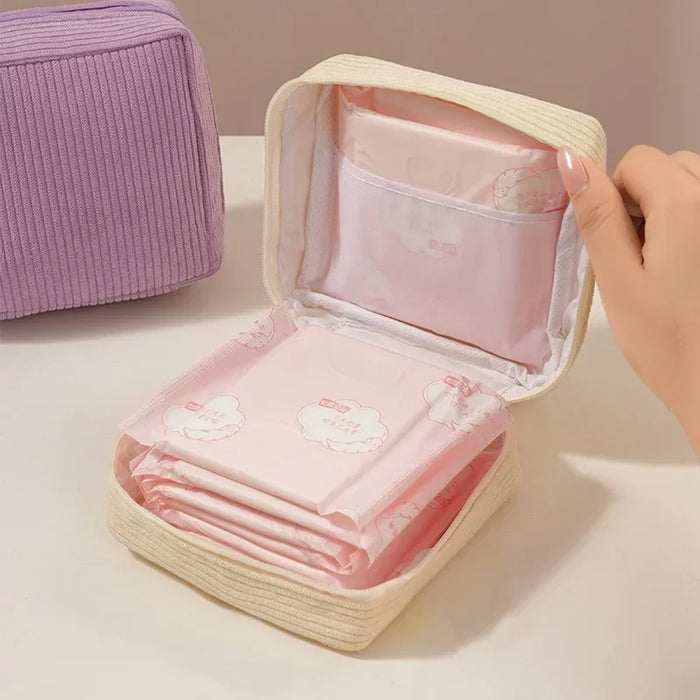 Cute Corduroy Makeup Bag For Women Portable Travel Small Cosmetic Bags Solid Color Zipper Toiletry Bag Washing Pouch Storage Bag